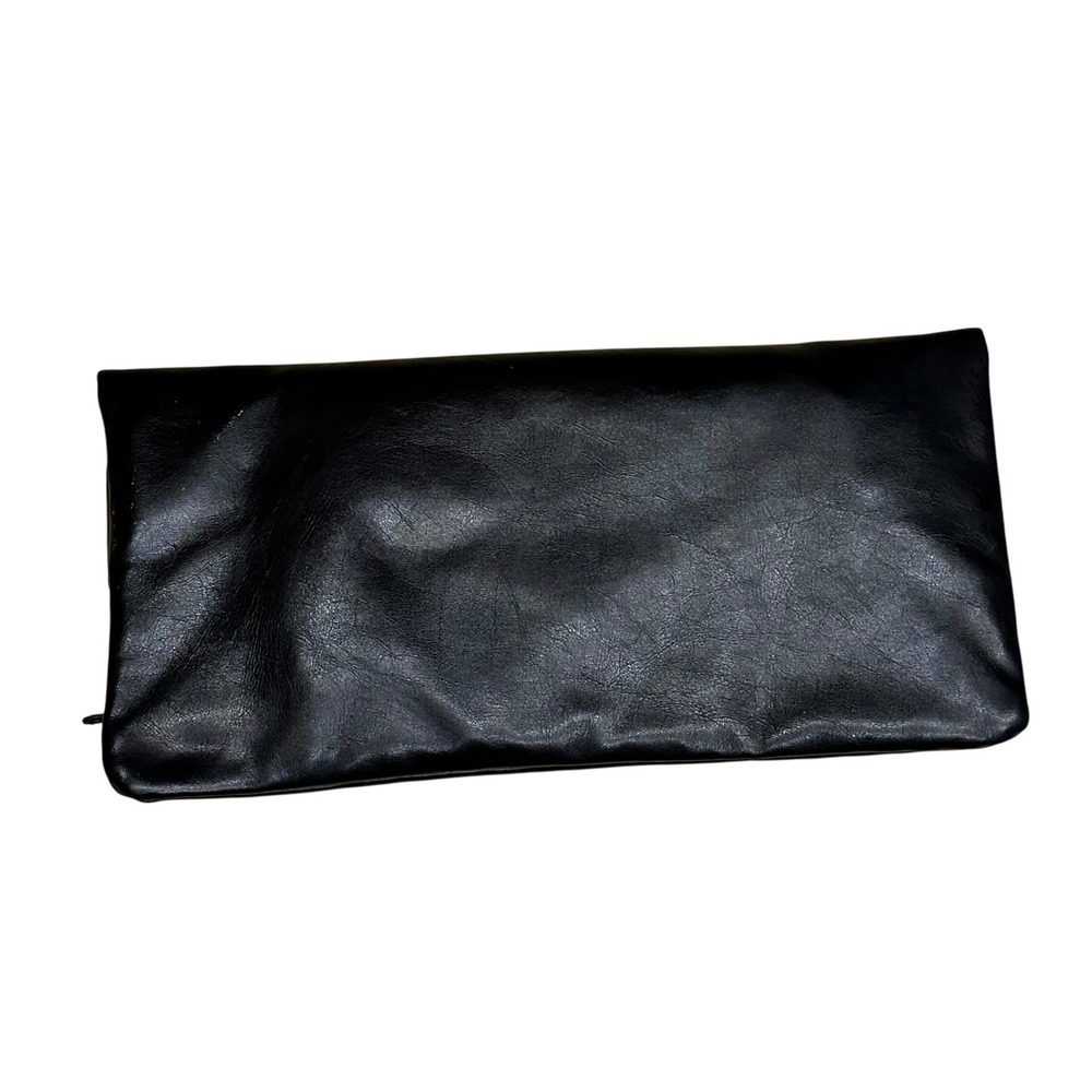 Steve Madden Black Faux Leather Studded Foldover Clutch Bag 13x7.5 Gold Hardware - Picture 2 of 9
